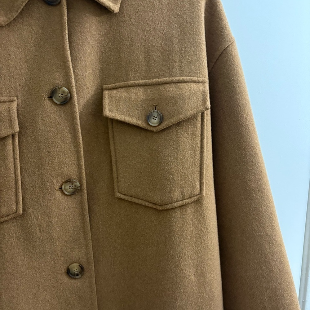 Zara Wool Blend Overshirt Women's Size Small Tan/ Taupe Coat Winter Warm - Picture 4 of 8